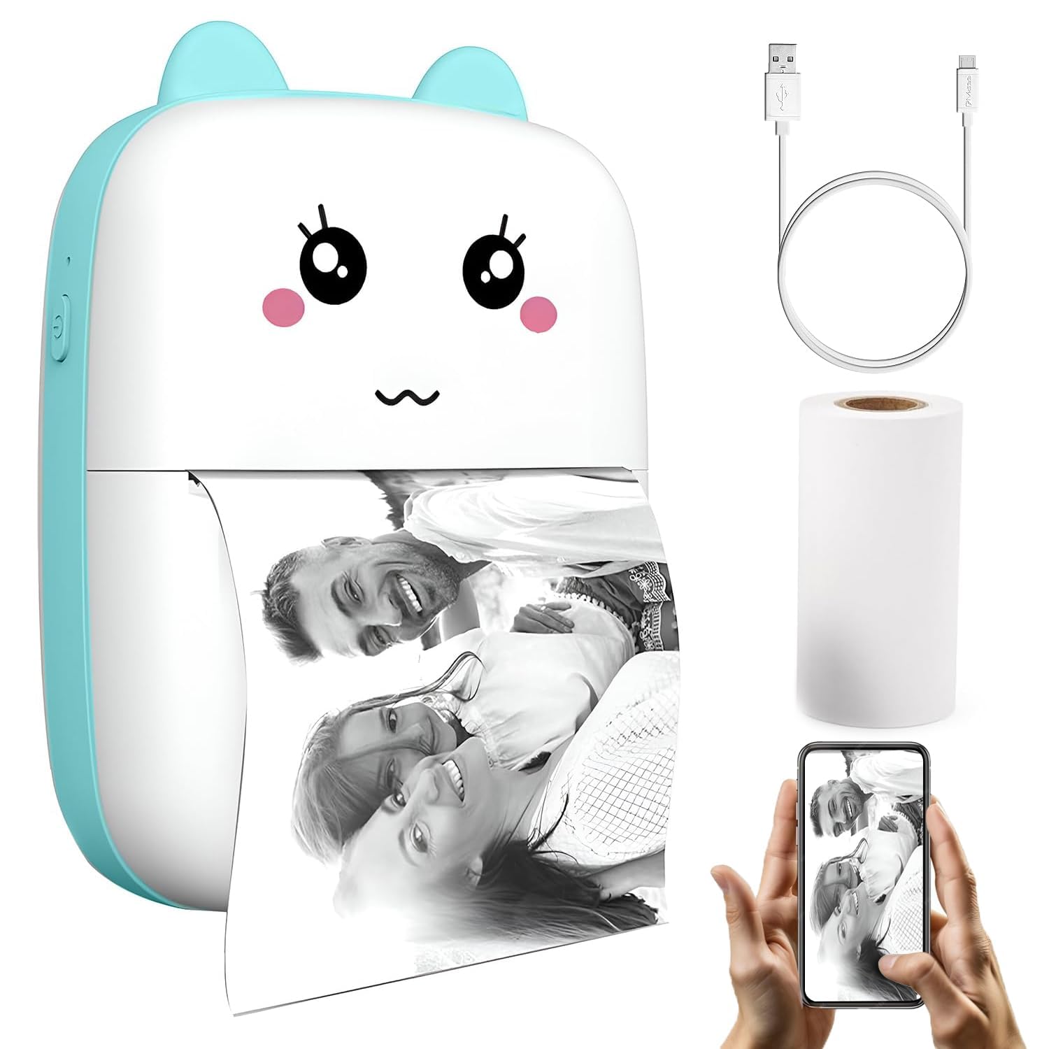 WireScorts Mini Bluetooth Thermal Printer, Portable Label Printer Inkfree Printer for iOS & Android System, Black on White Thermal Printer with Roll of Print Paper, Stickers – Blue