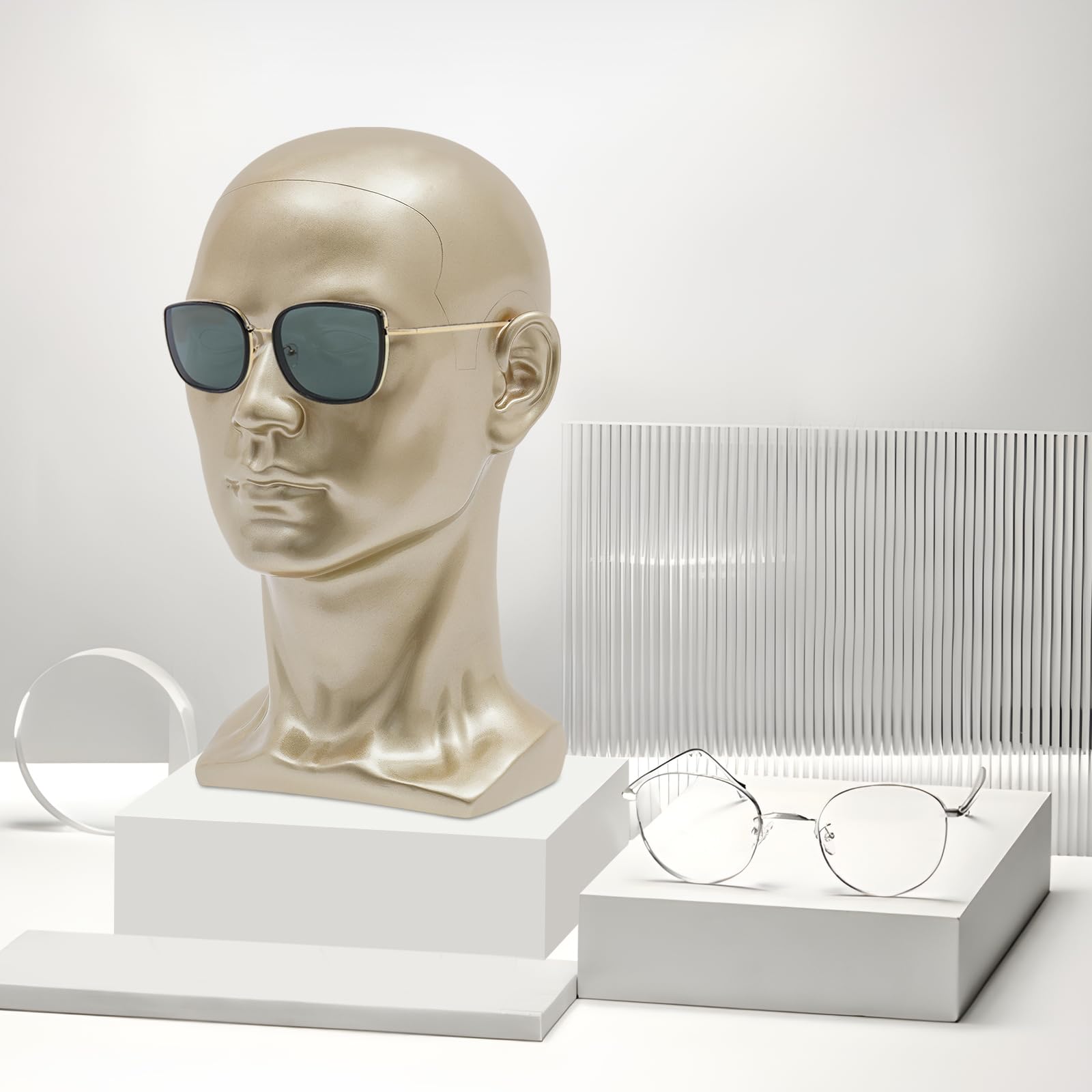 Testa manichino in PVC, testa manichino, testa vetrina, per parrucche, cuffie, cappelli e gioielli (oro champagne)