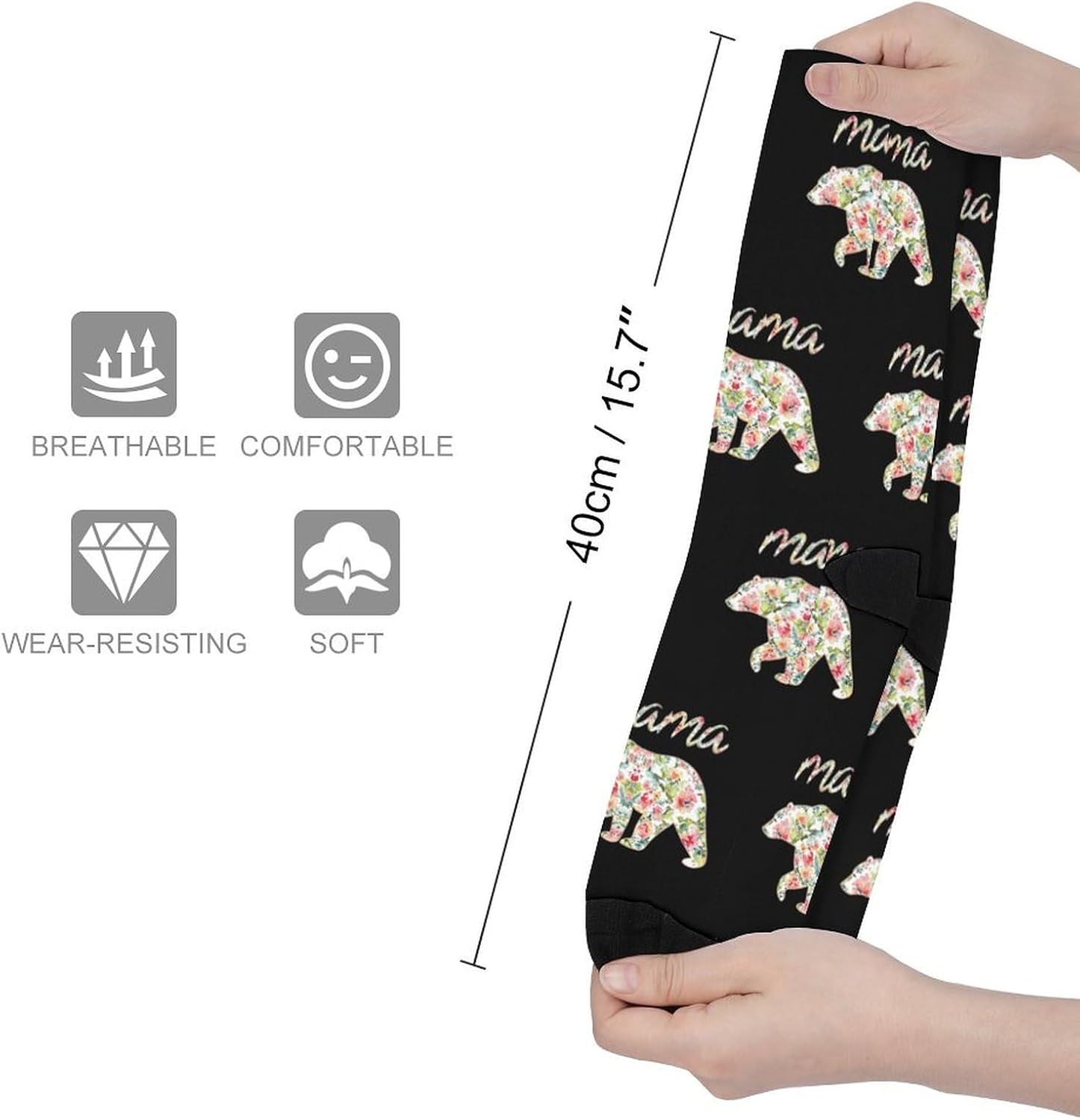 Floral Mama-bears Knee High Socks Athletic Long Stockings Sport Casual Crew Tube Sock Boot 40cm