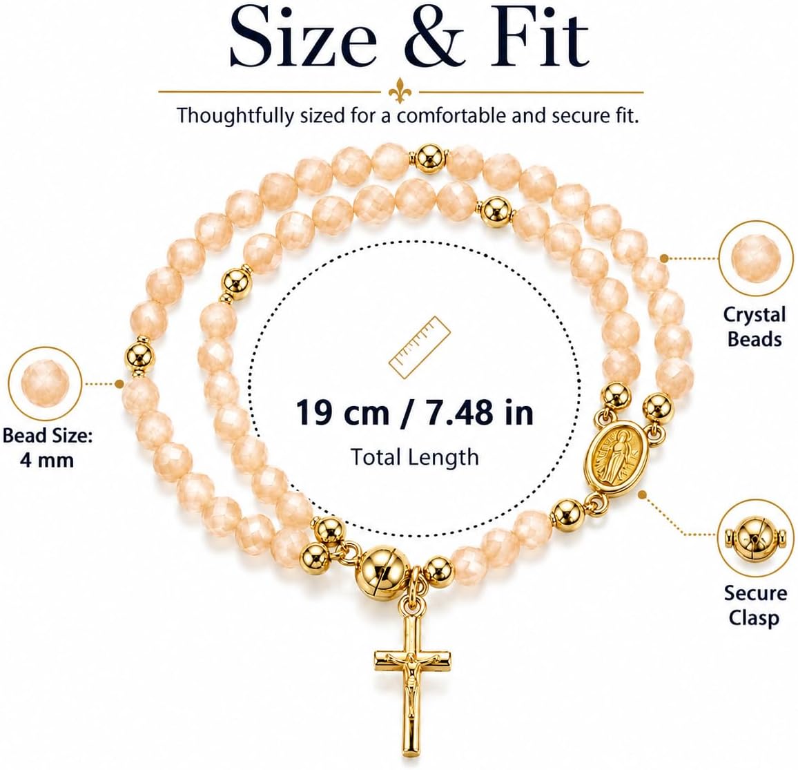 LIU JUN Grace Faith Rosary Cross Bracelets For Women, Double Layer Irregular Crystal Beaded Religious Prayer Baptism First Holy Communion Inspirational Bracelet Minimalism Faith Gifts Jewelry