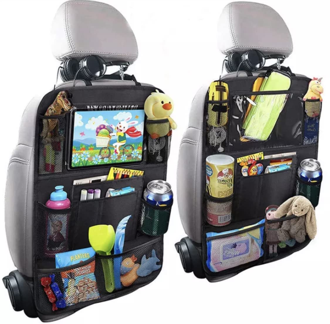 2 PACK Car Backseat Organizer with Clear Screen Tablet Holder and 9 Storage Pockets Seat Back Protectors for Book Toys Drinks Kids Toddler Travel Accessories/Car Seat Organizer