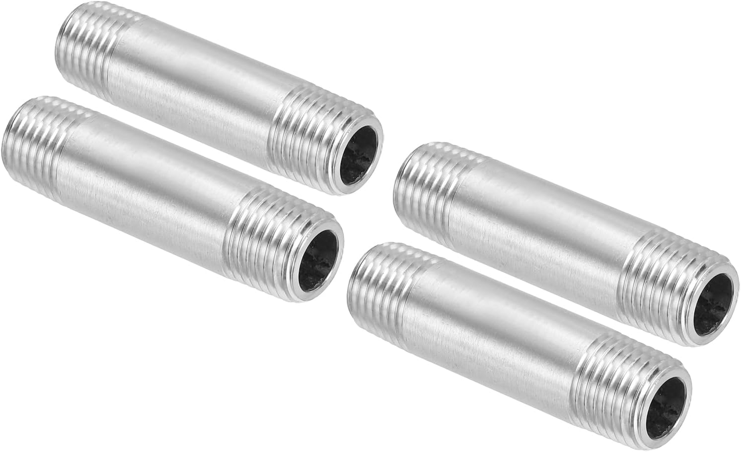 PATIKIL 304 Stainless Steel Pipe Fitting 1/4" NPT x 1/4" NPT Male Thread, 4 Pcs 2inch/50mm Length Nipple Cast Pipe Coupling Fitting Connector