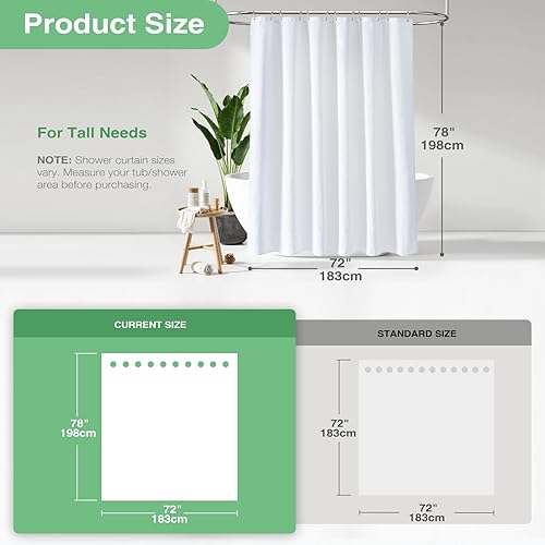 Miniatura 3 de Dynamene Cortina de ducha larga de tela blanca  Cortinas de ducha de tela alta y resistente con textura de gofre, juego de cortina de baño de lujo