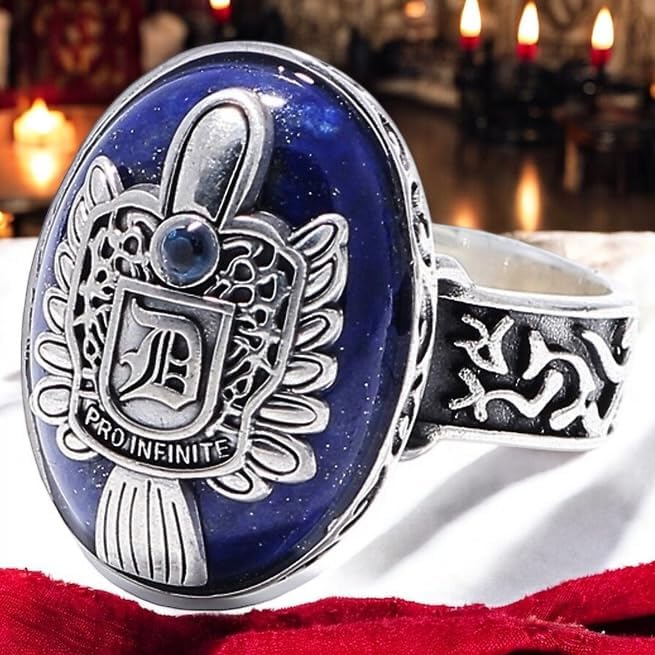 PRINCESS CUTENESS STORE Damon Salvatore 925 Sterling Silver Vampire Daywalking Anti-Sunlight Natural Lapis Lazuli Stone Ring