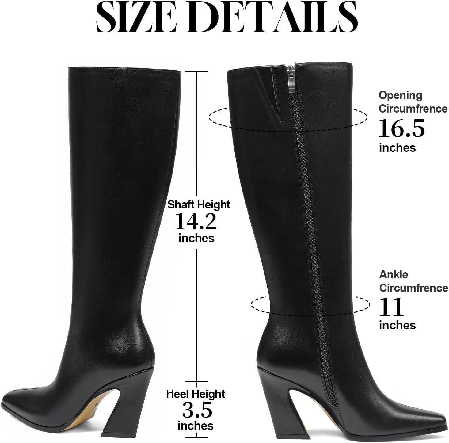 Celbreez Knee High Boots Fall Tall Boots for Women Wide Calf Side Zip Long Black Leather Boots Square Toe Chunky Heel Long Boots 2025 Party Dating Casual Outfits Dress Shoes - Image 6