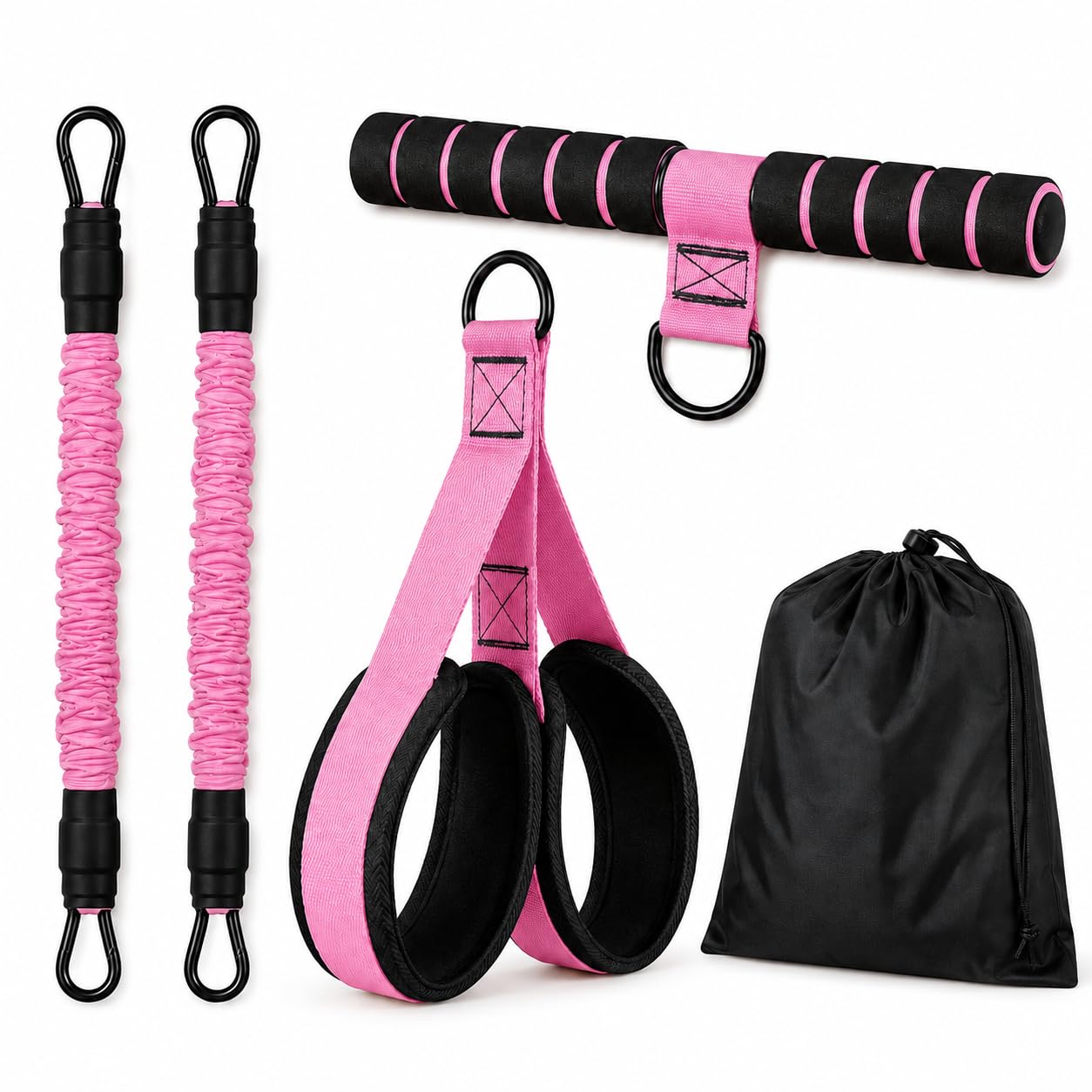 Pink Pedal Resistance Band with Handles, 2-Tube 30+40LBS, Core Workout