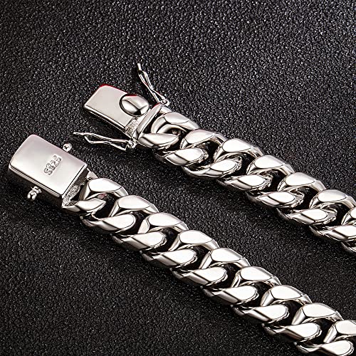 Meilanduo Solid 925 Sterling Silver 12Mm Miami Cuban Link Curb Chain Necklace With Box Lock Clasp, 22" 24" 26" 28" Inch Men's Necklace (22 Inch) #TOP5