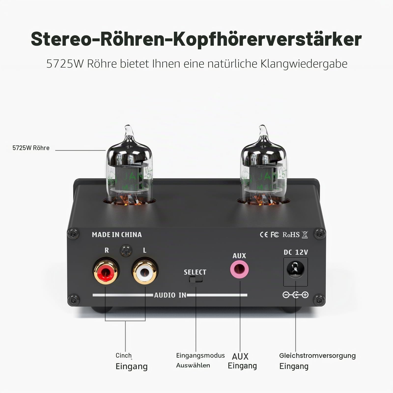 Fosi Audio P2 Röhren Kopfhörerverstärker Vakuumschlauch Vorverstärker Mini Hi-Fi Stereo Audio mit niedrigem Erdgeräuschausgang Schutz für Kopfhörer