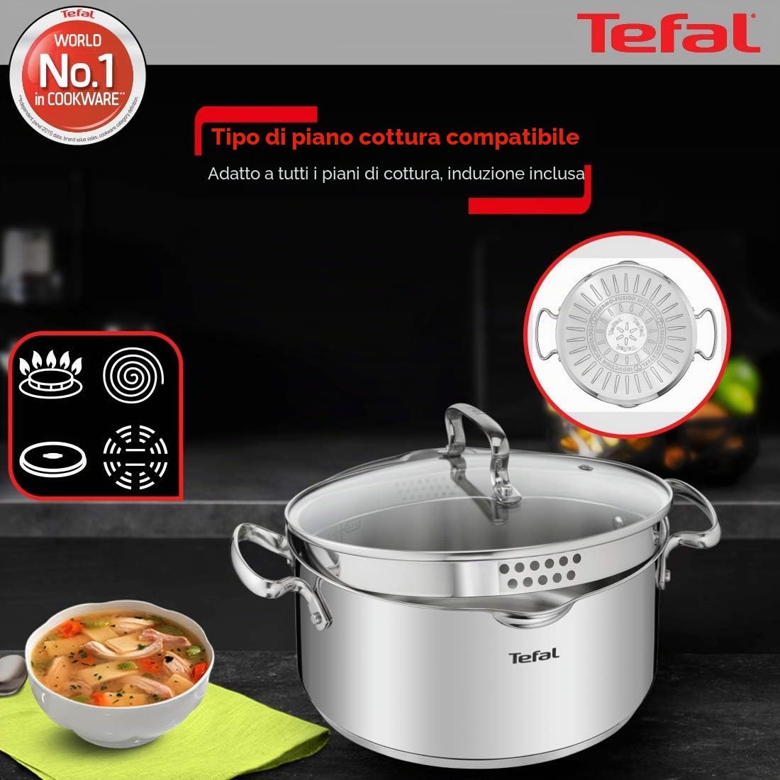 TEFAL DUETTO+ G7194655 CACEROLA ACERO INOXIDABLE