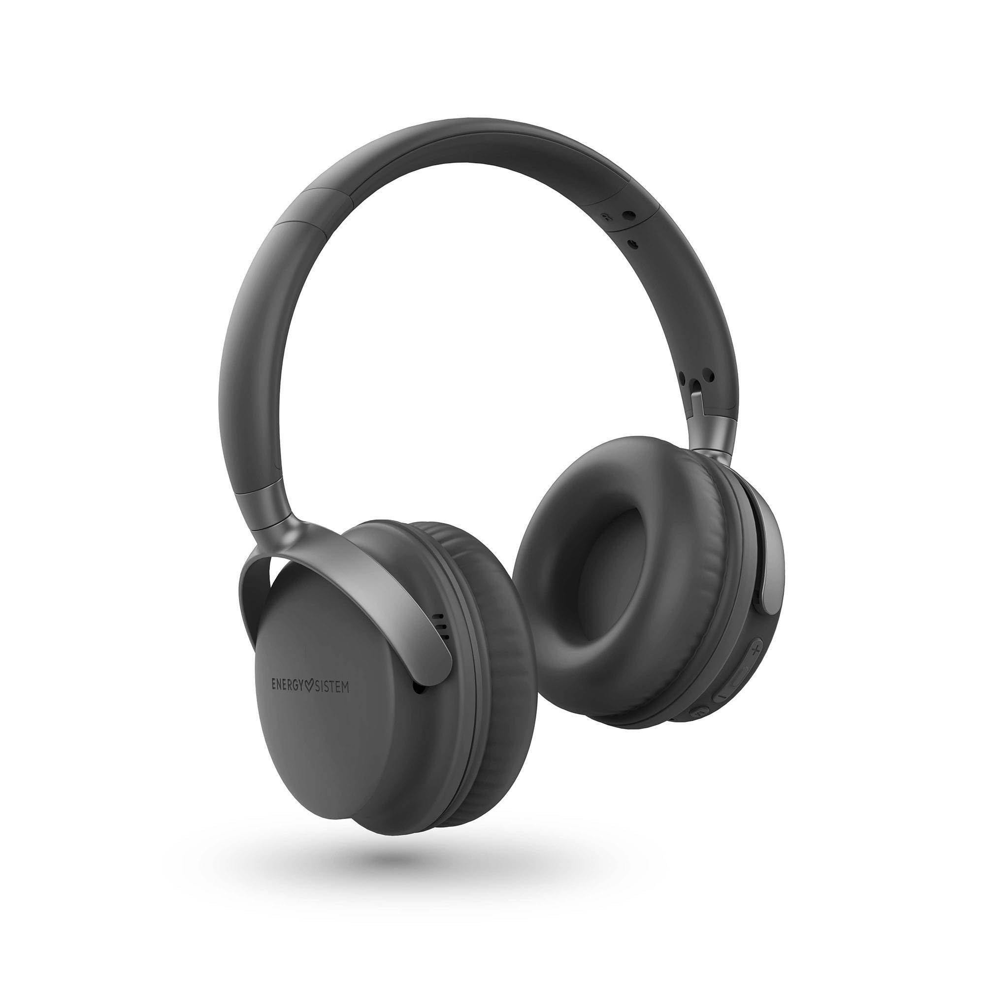 Energy Sistem Studio Plus - Auriculares Bluetooth (Radio FM, 45h de batería, Reproductor MP3 MicroSD, Deep Bass, Almohadillas de Cuero proteico y Espuma visco elástica) Gris