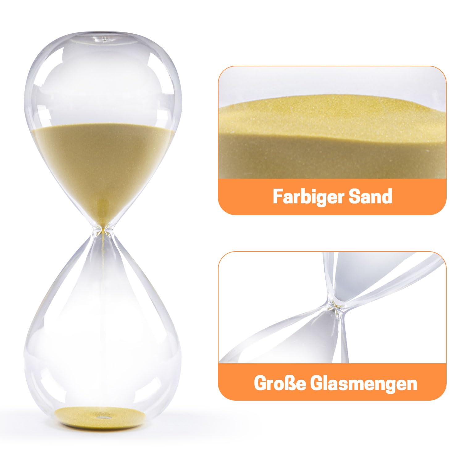 Clessidra Vintage 30 Minuti - Grande, Nero, Oro, Vetro - Decorazione e Timer per Casa, Scrivania, Ufficio, Matrimonio