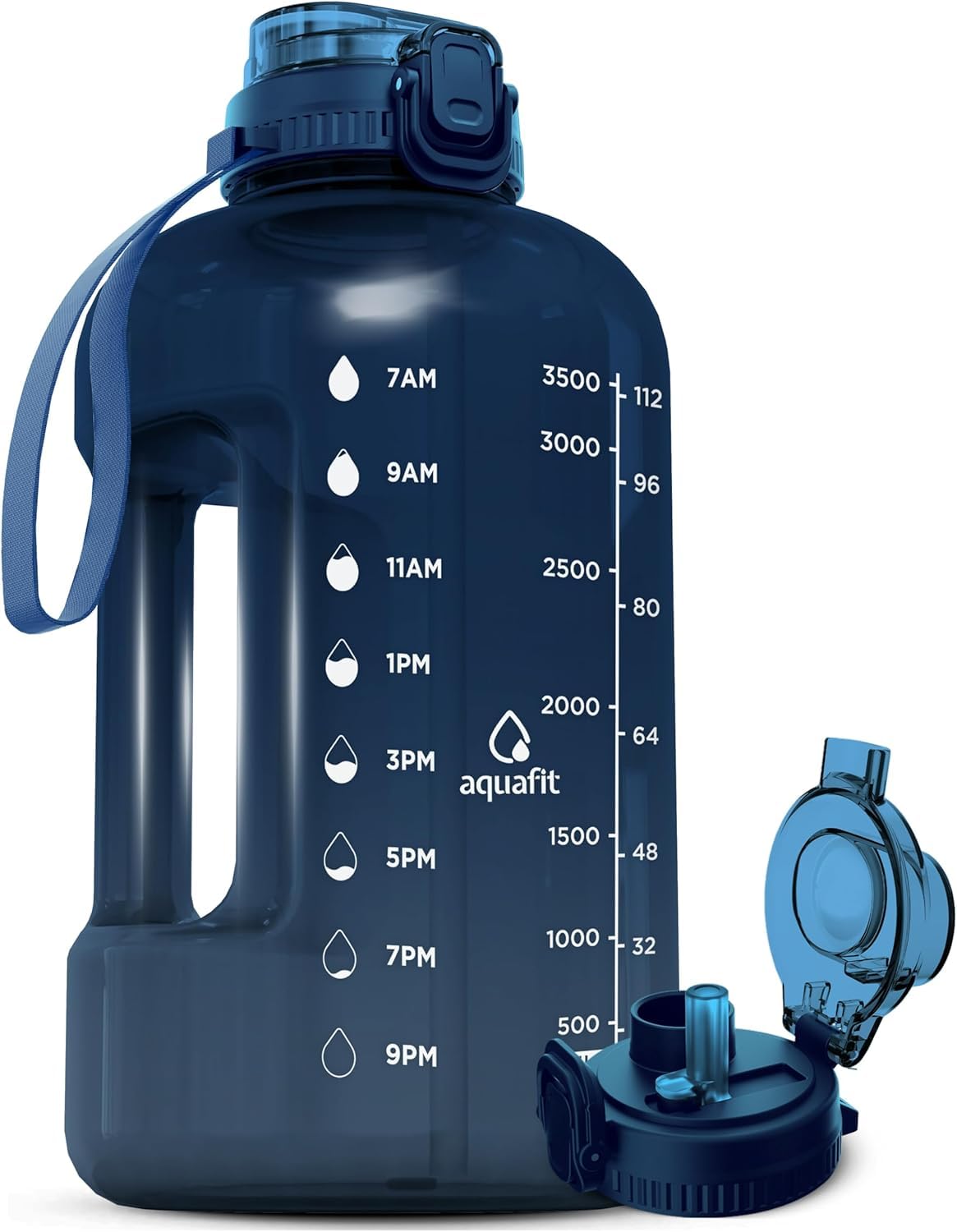 AQUAFIT 1 Gallon Water Bottle with Time Marker - Straw & Chug Lid - BPA Free Gym Water Bottle with Straw - Big Gallon Jug (Nebula, 128 oz - 2in1 Lid)