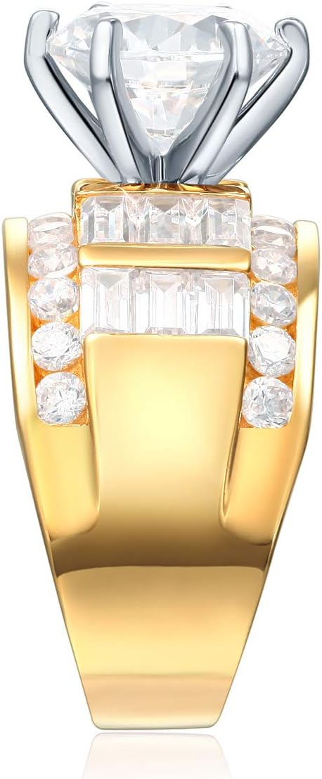 Wellingsale Ladies Solid 14k Yellow -OR- White Gold Polished CZ Cubic Zirconia Round Cut Engagement Ring with Side Stones