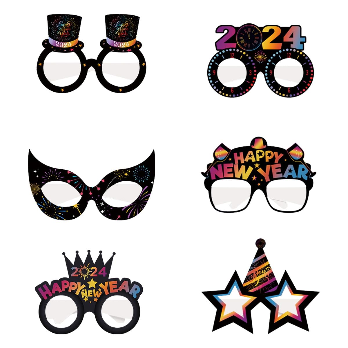 12 pieces of New Year's Happy Glasses 2025 New Year's Eve Supplies Novelty Paper Glasses Fantasy Glasses Sunglasses Photo Props Glasses New Year's Happy Decoration Celebration Party Gift 140x130mm