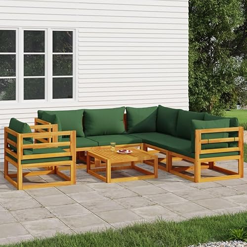 Miniatura 12 de 7-Piece Outdoor Patio Furniture Set with Green Cushions Solid Acacia Wood Modular Conversation Set for Backyard Balcony Porch Green/2x Corner + 4x