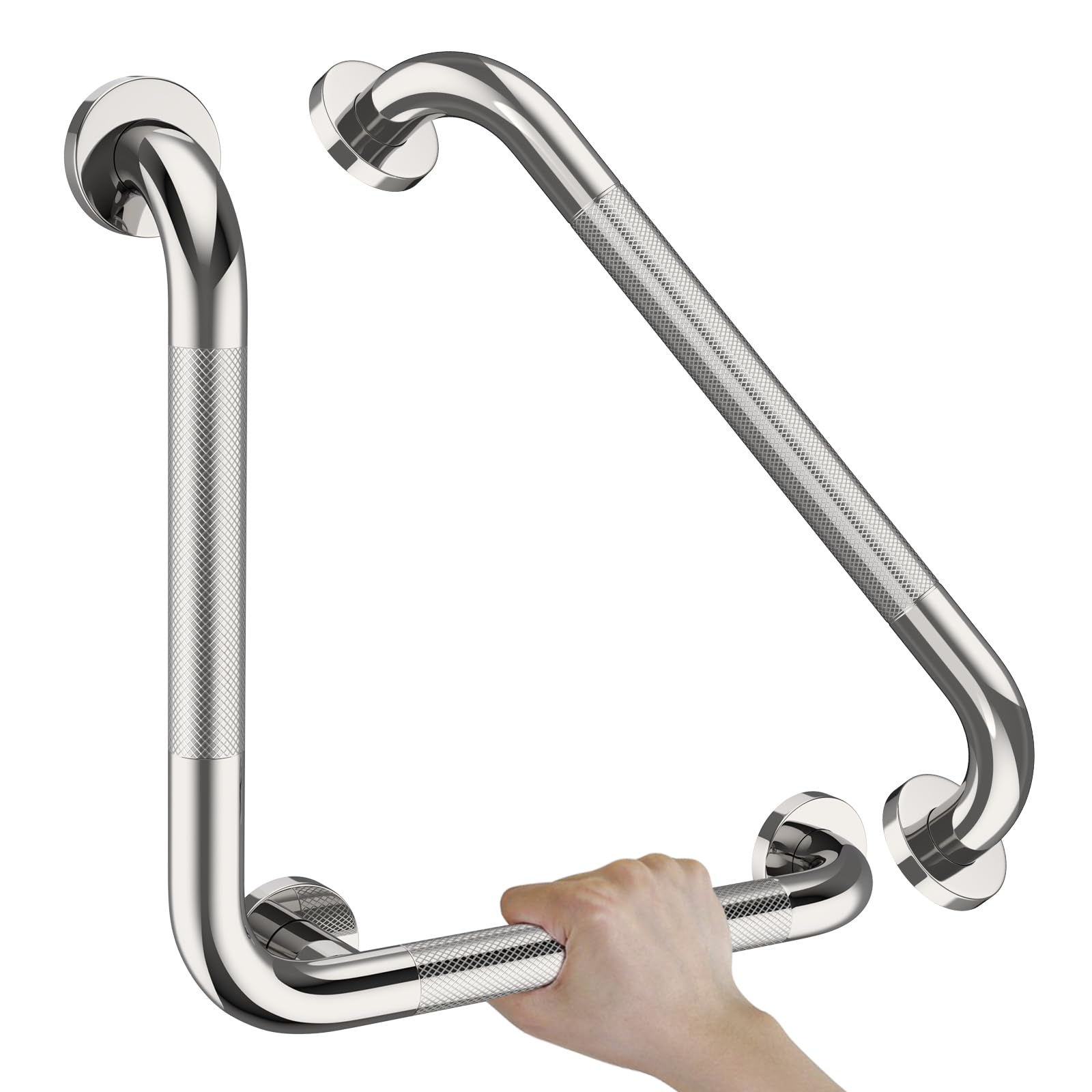 Photo 1 of 16 Inch Angled Bathroom Grab Bars with 20 Inch Straight Munzong Brushed Nickel Toilet Handicap Grab Rail for Showers,Anti Slip Stainless Steel Knurled Safety Handle Support Elderly Injury Senior