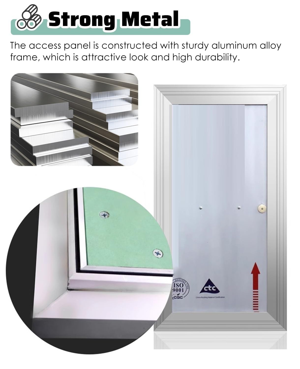 Trampilla Pladur Panel de Acceso a Pared Cartón Yeso Oculto al Ras Pintable, 60 x 120cm con Cerradura para Fontanería Eléctrica Ático Placa Bisagras Escotilla