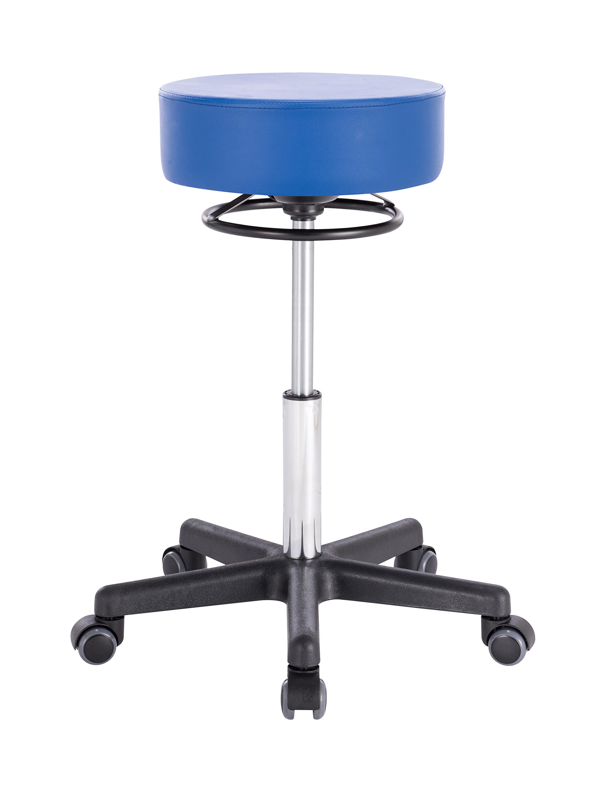 Profi Rollhocker Squash 35 Circle - ca. 51-71 cm Höhe - Drehhocker höhenverstellbar mit Verstellring - Praxis-Hocker und Arbeitshocker - Arzt-Hocker - Laborhocker mit Rollen Blau