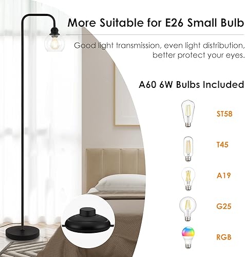 Miniatura 4 de Lámparas de pie modernas para sala de estar con bombilla LED de 6 W, lámpara de pie industrial, vidrio transparente, lámpara alta de lectura clásica