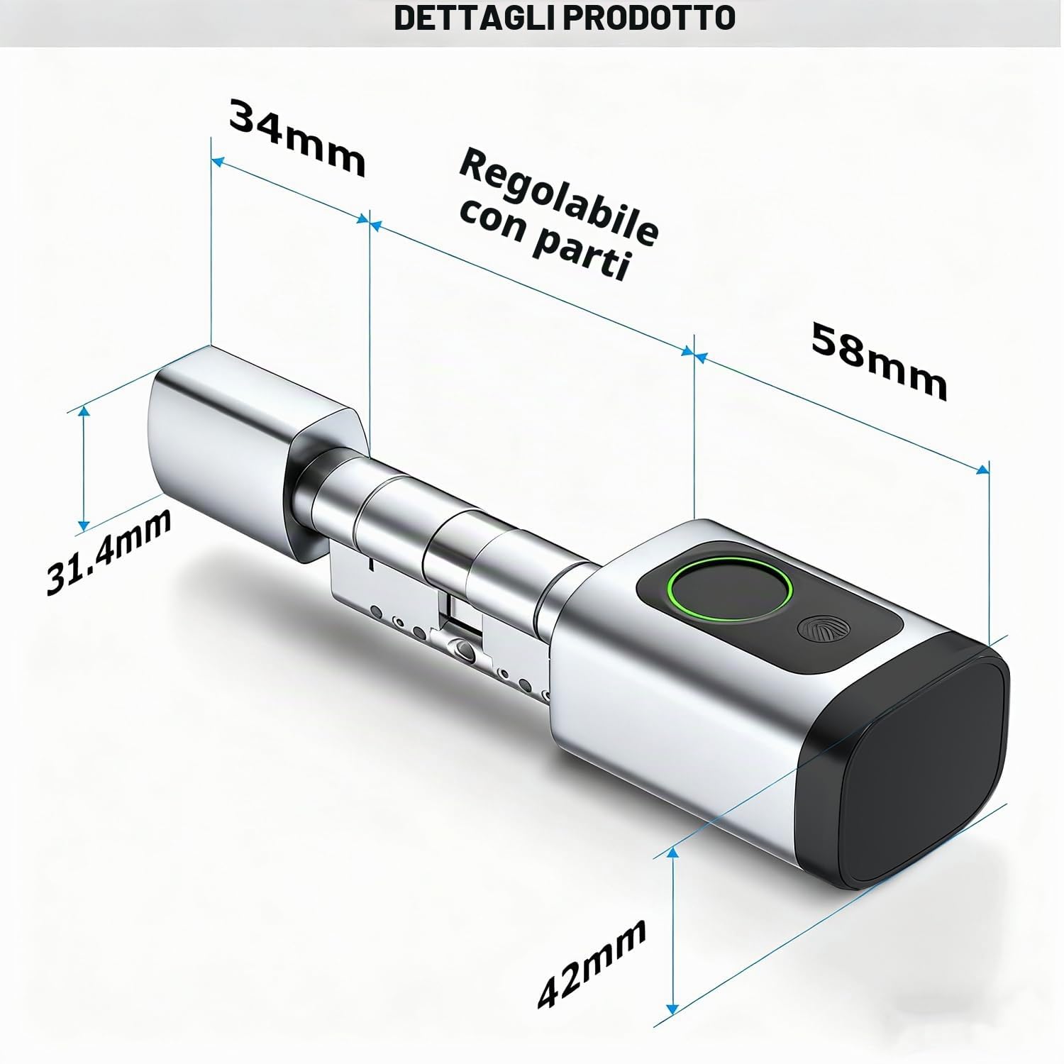 Serratura per porta con impronte digitali, 5 en 1, con codice numerico, chiave RFID APP, apriporta elettronica, cilindro di chiusura regolabile, 60-90 mm