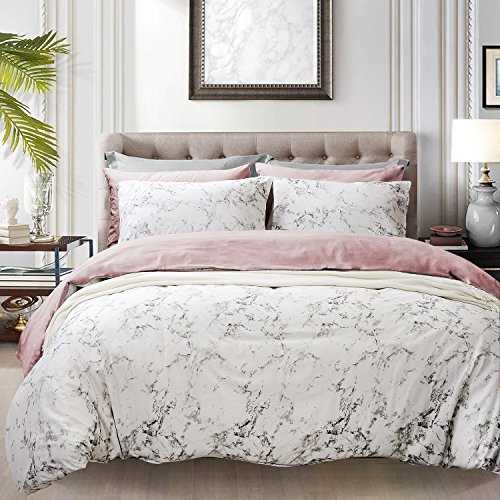 Softta Full Size Marble Bedding Set 100% Cotton 3 Pcs Duvet Cover Set With 2 Pillowcase, Zipper Closure Marble In Pink (Pink B, Full) .Ties - Modern Design Marble For Kids And Adult #TOP2