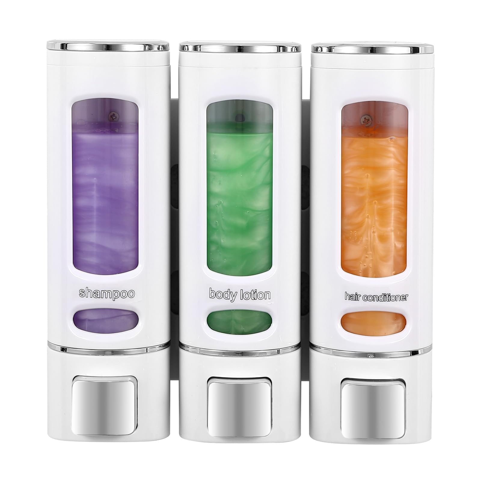 Gtroyumer White 3 Chamber Shampoo And Conditioner Dispenser,Shower Dispensers 3 Chamber No Drill Shower Soap Dispenser Shampoo Conditioner Body Wash Dispenser Wall Mount For Bathroom，Hotel(Triple X 13.6 Oz），White