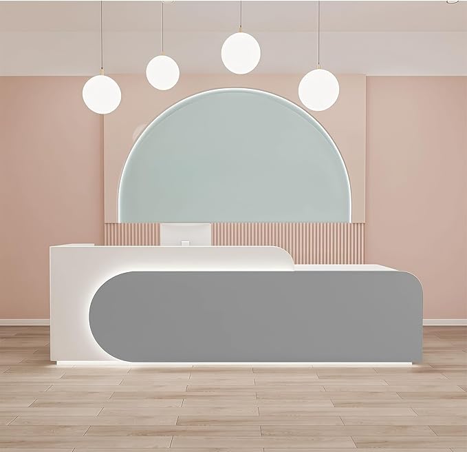 Reception Desk L Shape - Front Desk with Locked Drawers and Hidden LED Lighting, No Assembly Required, for Commercial Counter, Beauty Salons, Retail Counters and Office