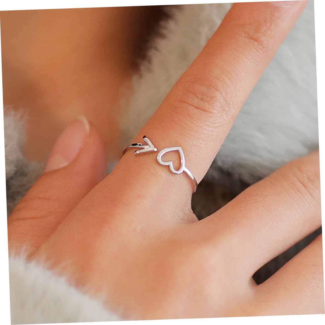 Holibanna Stackable Women's Ring Adjustable Open Band Heart Arrow Jewelry Silver Rings for Women