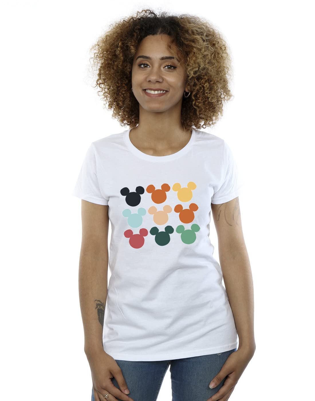 Absolute Cult Women's White Disney Mickey Mouse Heads Square T-Shirt Large