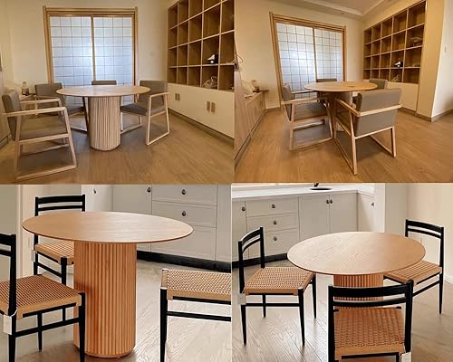Miniatura 5 de LAKIQ Mesa de comedor redonda moderna de 35.5 pulgadas de ancho, mesa de comedor de madera contemporánea para apartamentos pequeños (marrón)