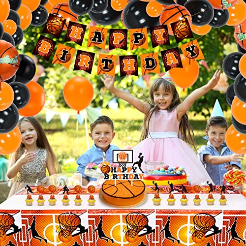 125Pieces Basketball Birthday Party Decorations, Including Happy Birthday Banner, Tablecloth, Basketball Balloons, Cake Topper And Cupcake Toppers For Boys Kids Sports Event Theme Party Supplies #TOP3
