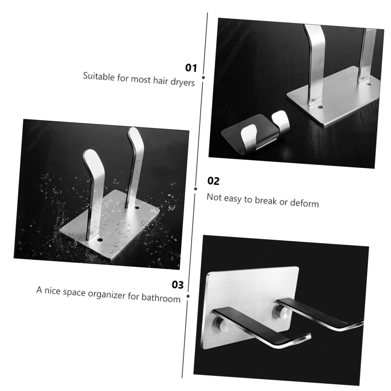 NULYLU Modern Wall-mounted Hair Dryer Holder Stand Set Adhesive Hair Dryer Rack Hair Dryer Bracket for Bathroom Easy to Install