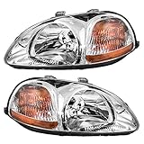 Aftermarket Replacement Driver and Passenger Halogen Headlights Compatible with 1996 1997 1998 Civic...