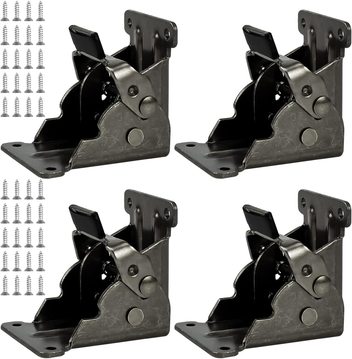 EnenesFolding Bracket, 4 PCS Lock Extension Support for Table Bed Leg, Bronze Steel Foldable Brackets Hardware with Screws (0-90 Degree, Black)