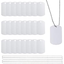50 Pcs Military Dog Tags Set, 25 Pcs Rectangle Blank Metal Tags for Laser Engraving and 25 Pcs Iron Necklace Chain, Silver