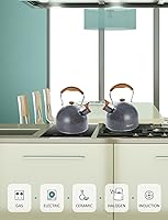 Vista 6 de Hervidor de té, BELANKO 85 onzas / 2.5 litros Hervidor de té silbante, Teteras para estufa de acero inoxidable de grado alimenticio con mango