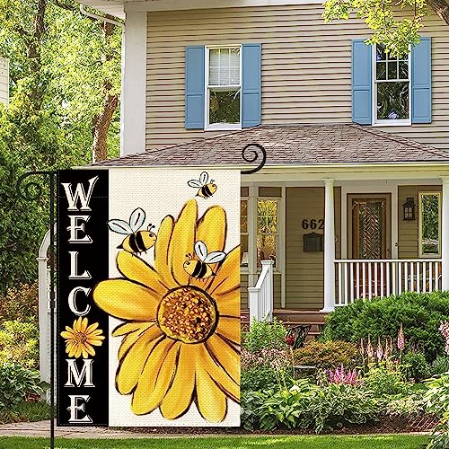 Avoin Colorlife Summer Fall Welcome Watercolor Bee Sunflower Garden Flag Double Sided 12X18 Inch, Holiday Party Yard Outdoor Decoration #TOP2
