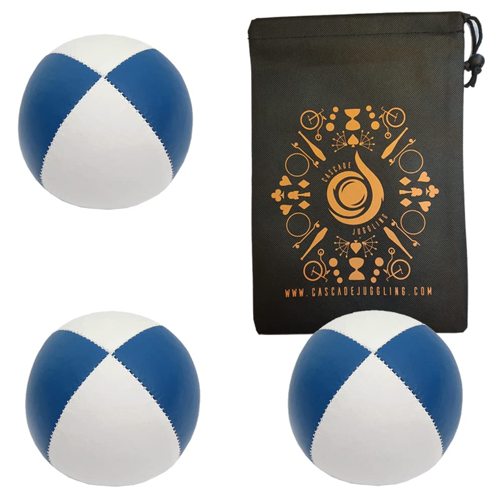 Cascade Juggling3 x Pro 76g Mini Balls - Small Sized Quality Thud Balls & Bag - Set of 3 Balls (Blue and White)