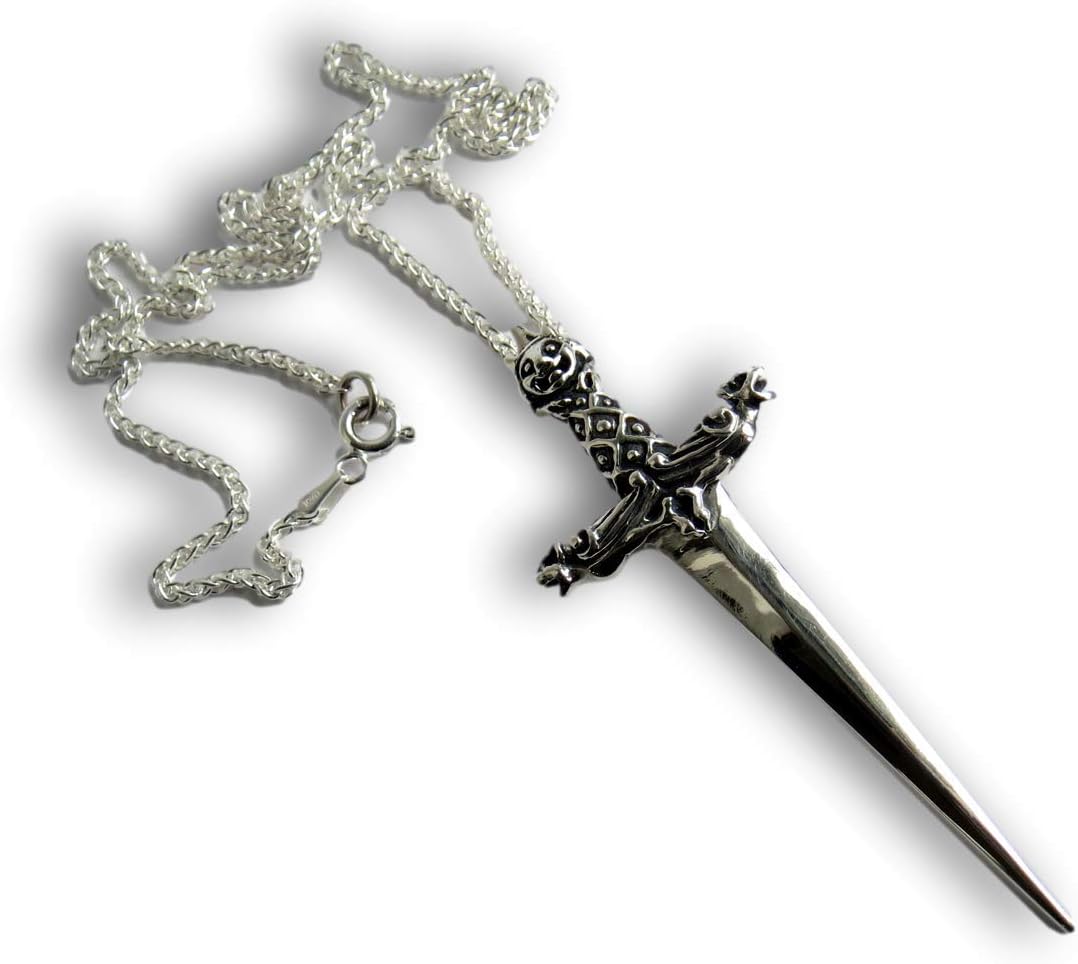 Dagger on chain, solid sterling silver, hallmarked pendant necklace