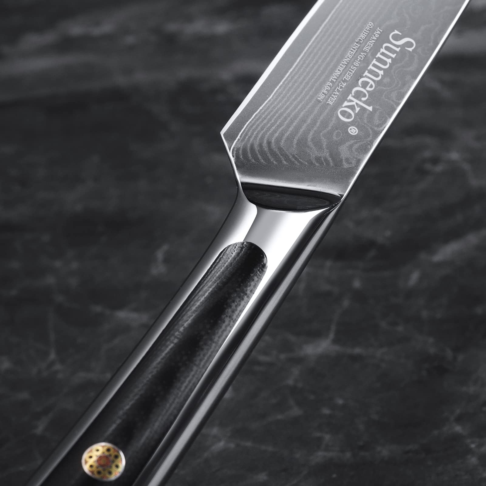 Sunnecko Couteau à Steak Japonais Professionnel 13cm, Couteau de Table en Acier Damas 73 Couches Poignée G10, Couteau de Cuisine Multifonction à Viande