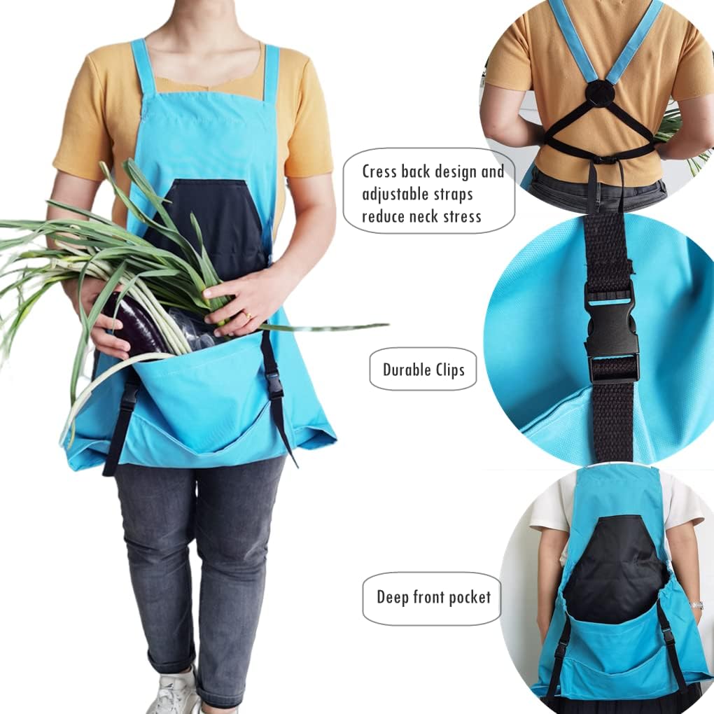 Taoke Waterproof Oxford Gardening Apron with Pockets, with Adjustable Strap and Pocket for Harvesting, Gift for Women/Men