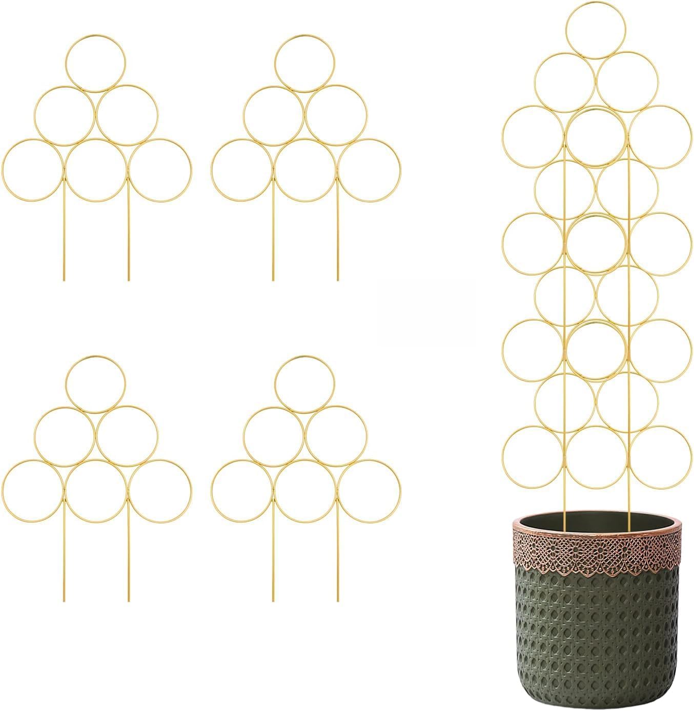 4 Pack 40cm Indoor Plant Trellis Metal Wire Stackable Potted Plant Support Small Garden Trellis for Climbing Plants Monstera Ivy Pothos Vines
