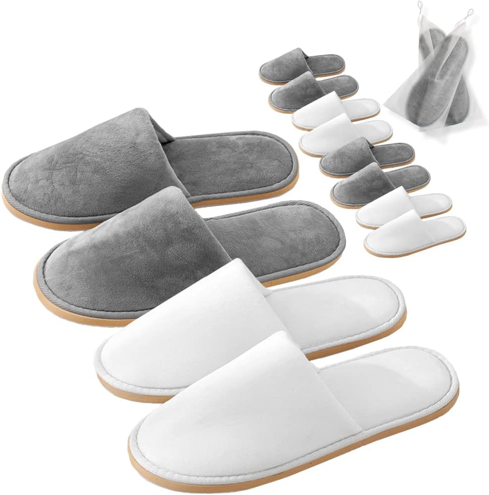2-6 Pairs Non Slip Disposable Slippers, Washable & Reusable, Closed Toe Crystal Velvet Slipper for Guest, Bathroom, House, Hotel, Party, SPA, Wedding