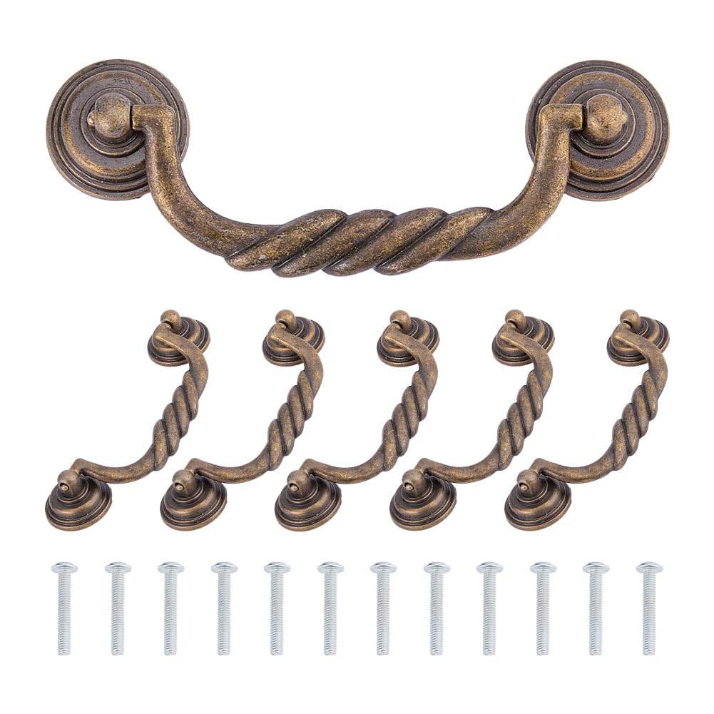 SUPERFINDINGS 6 Sets Drop Bail Drawer Handles 4.72 inch Hole Center Vintage Antique Bronze Cabinet Pulls Handles French Provincial Drawer Pulls with Screws for Dresser Cabinet Furniture Hardware