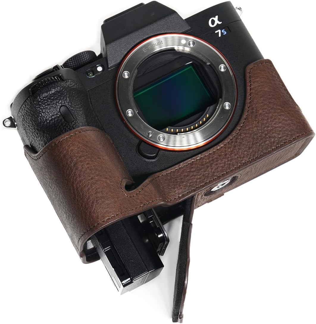 Handmade Genuine Real Leather Half Camera Case Bag Cover for Sony A1 A7S Mark iii A7S3 Coffee color