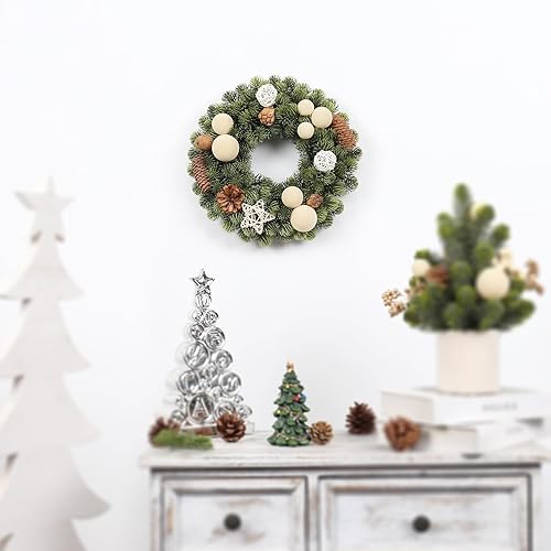 Miniatura 6 de SY Super Bang Corona de Navidad de cuernos de alce de 18 pulgadas corona artificial que incluye piña de bayas para puerta delantera hogar interiores