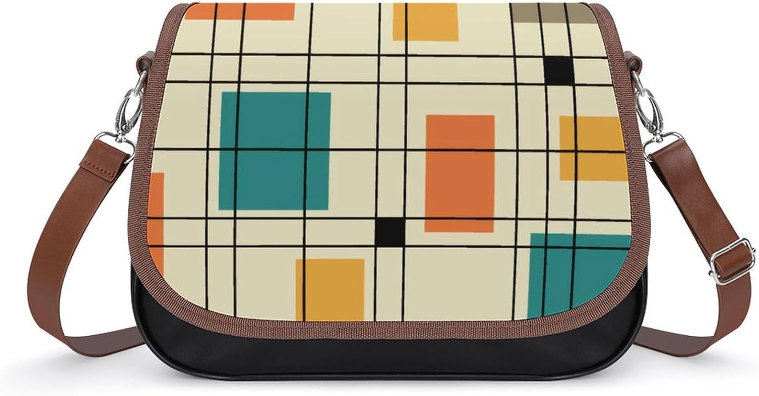 1950's Abstract ArtWomen's Faux Leather Crossbody Bag, Waterproof Wrinkle-Resistant Shoulder Bag with Detachable Strap, Large Capacity Casual Handbag, Fashion Daily Purse for Shopping Work Dating, Ide