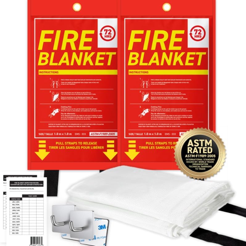 72HRS Fiberglass Fire Blanket for Home & Kitchen | Fire Extinguishers Home | Essential Fire Safety Tool, Emergency Fire Blanket Canada | (2PC 1.0x1.0m 40"x40")