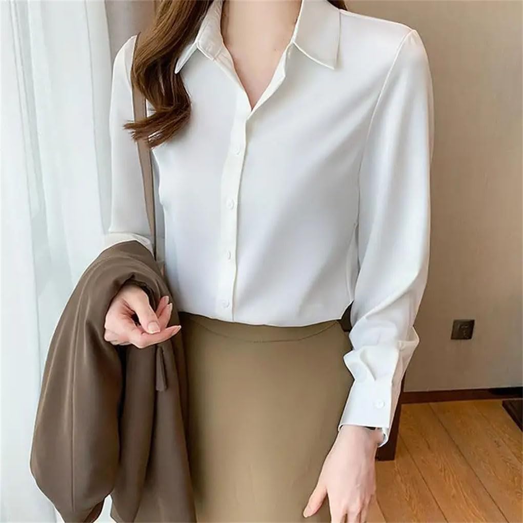 Women's Lapel Button All-Match Shirt Women Clothing Casual Tops Long Sleeve Office Lady Blouse