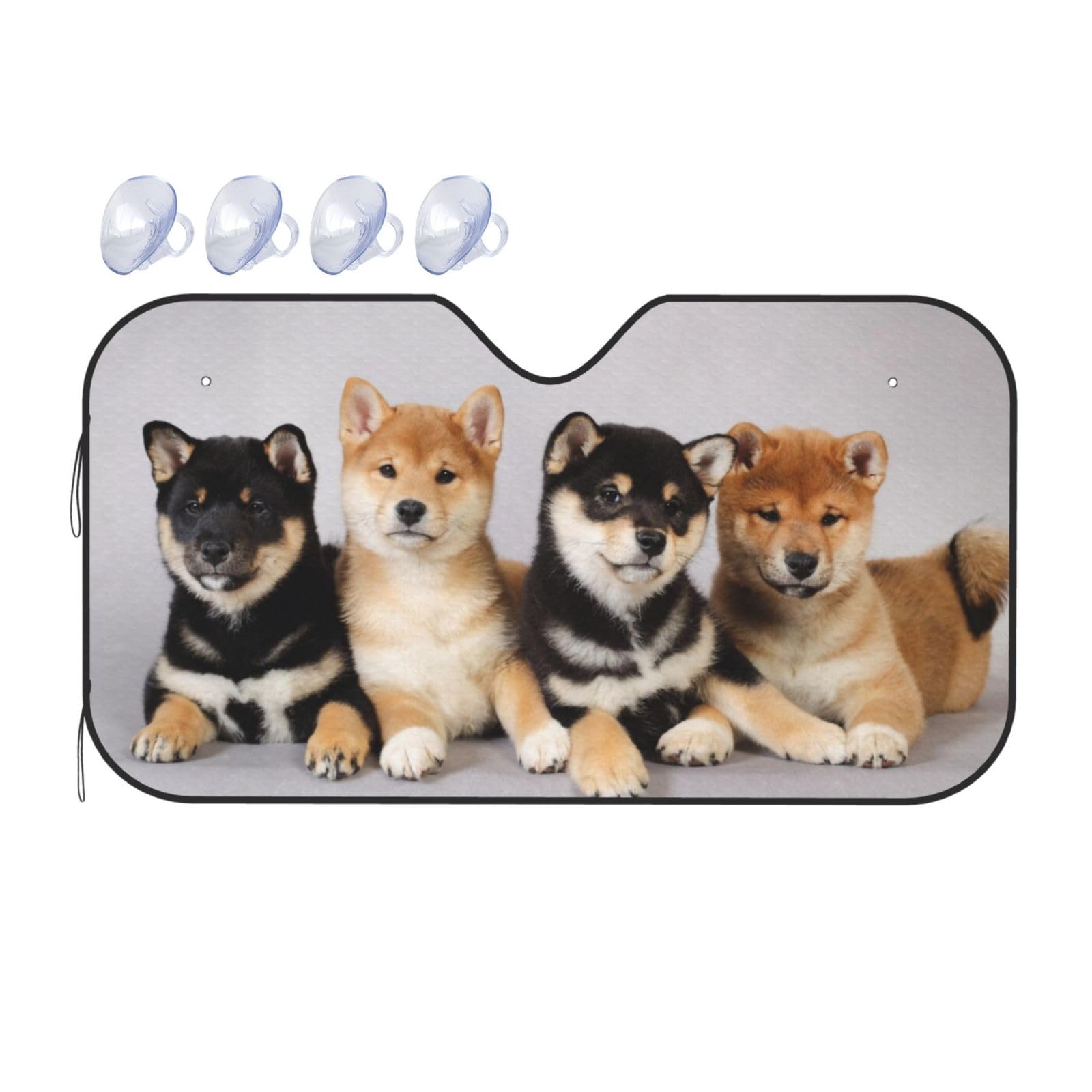 Chioee 車用 サンシェード フロント 犬柄 柴犬 しばけん イヌ いぬ 日除け 吸盤付き 簡単取り付け 夏 遮光 断熱 軽量 折りたたみ コンパクト 暑さ対策 UVカット 日よけ 紫外線対策 日焼け防止 車用品 CSS1654A サイズ 76×140cm